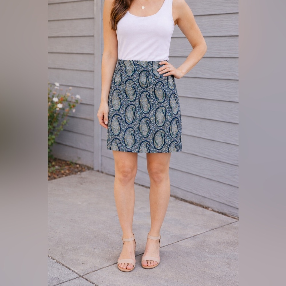 J. Crew Pencil Skirt Reimagined Paisley Preppy Cotton Sustainable Eco Friendly
